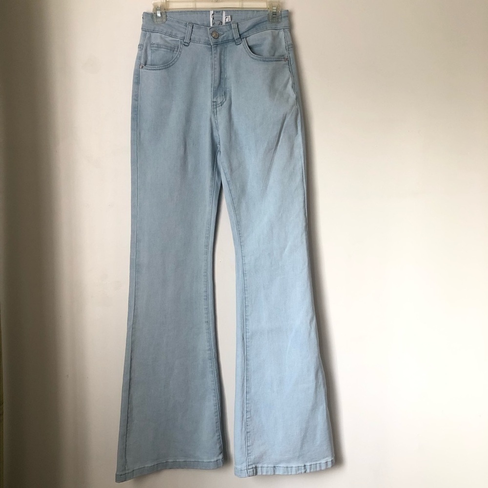 Princess Polly Light Blue High-Rise Flare Jeans